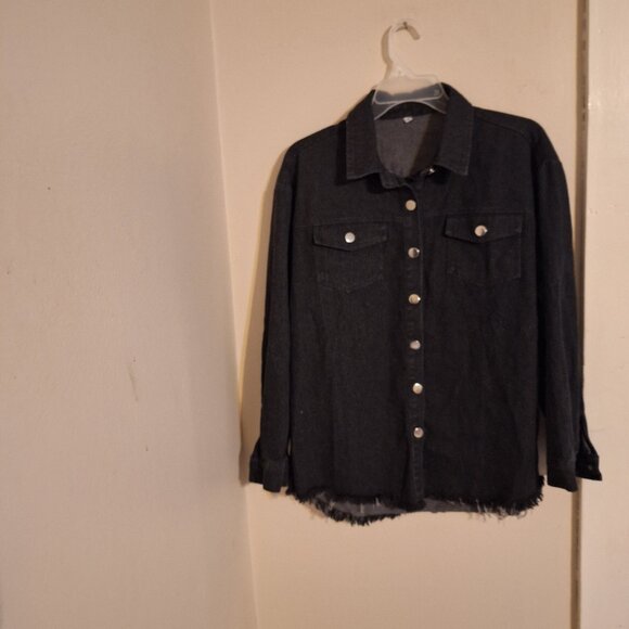 black button down shirt frayed bottom - Picture 1 of 9